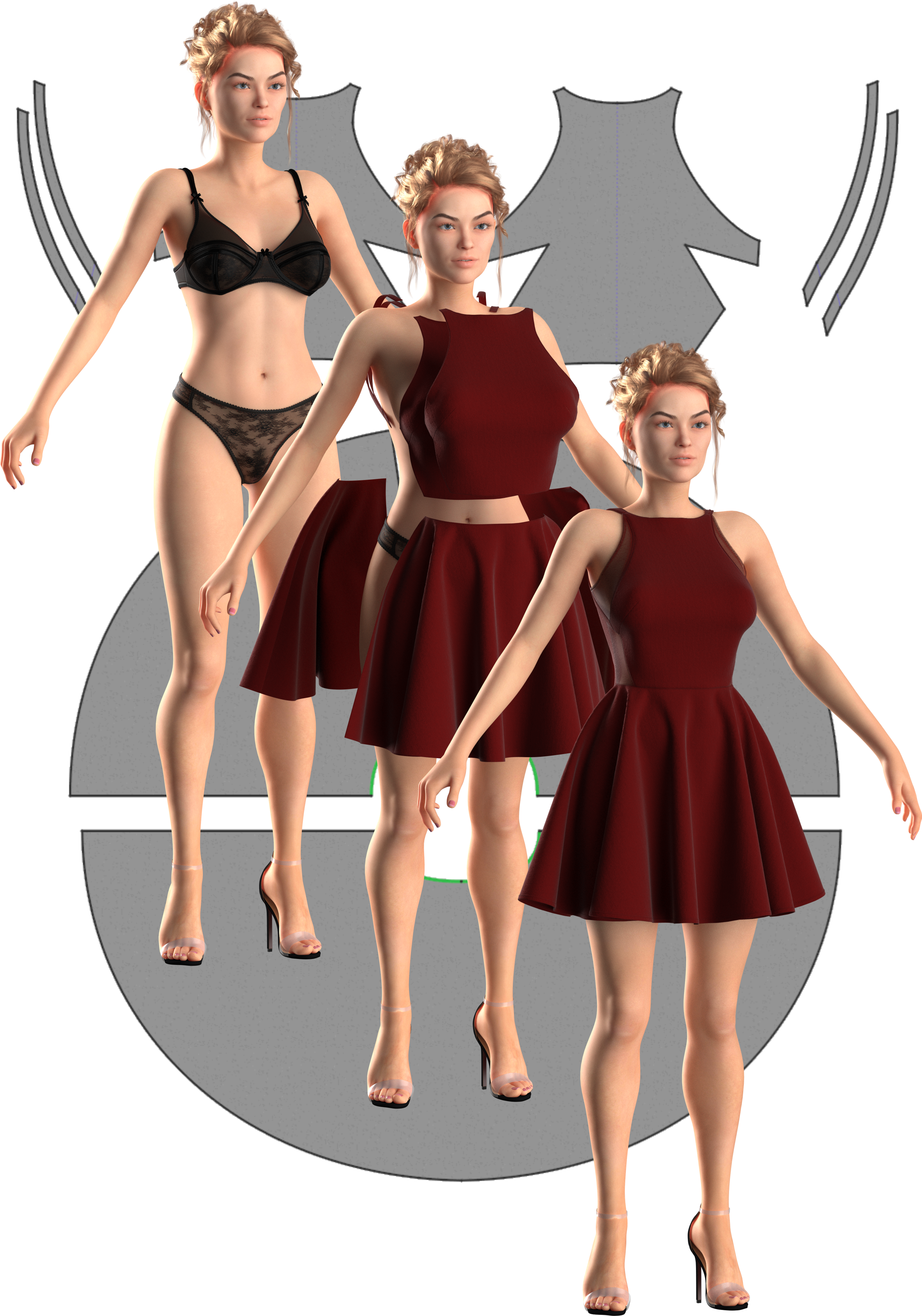 3 renders de mujeres